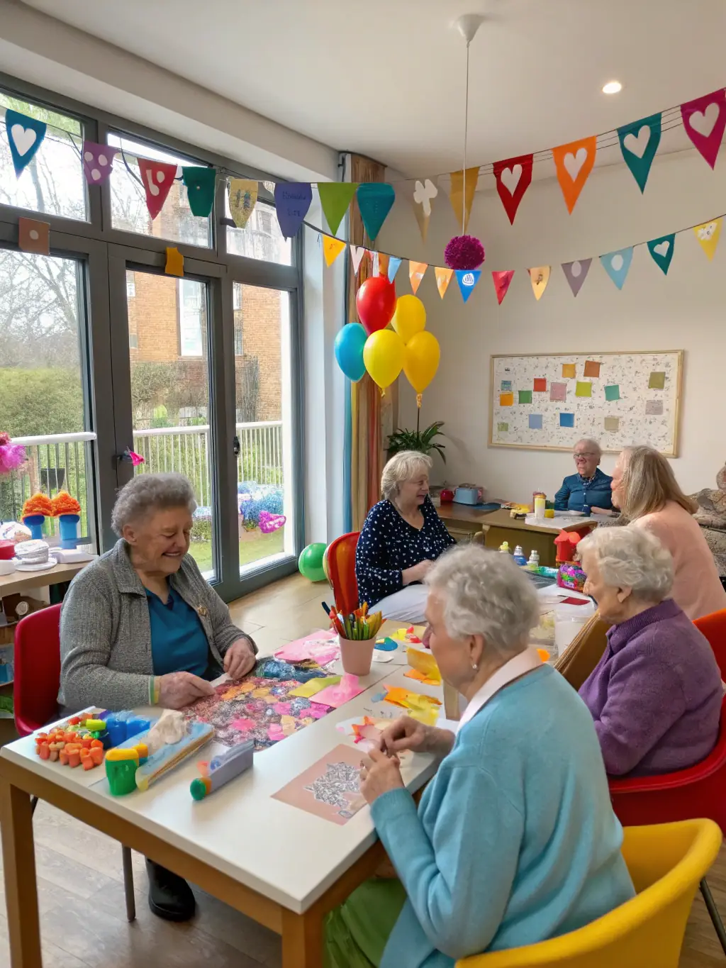 Image d’un atelier intergénérationnel où adultes et seniors participent ensemble à une activité de création manuelle, échangeant sourires et conseils.
